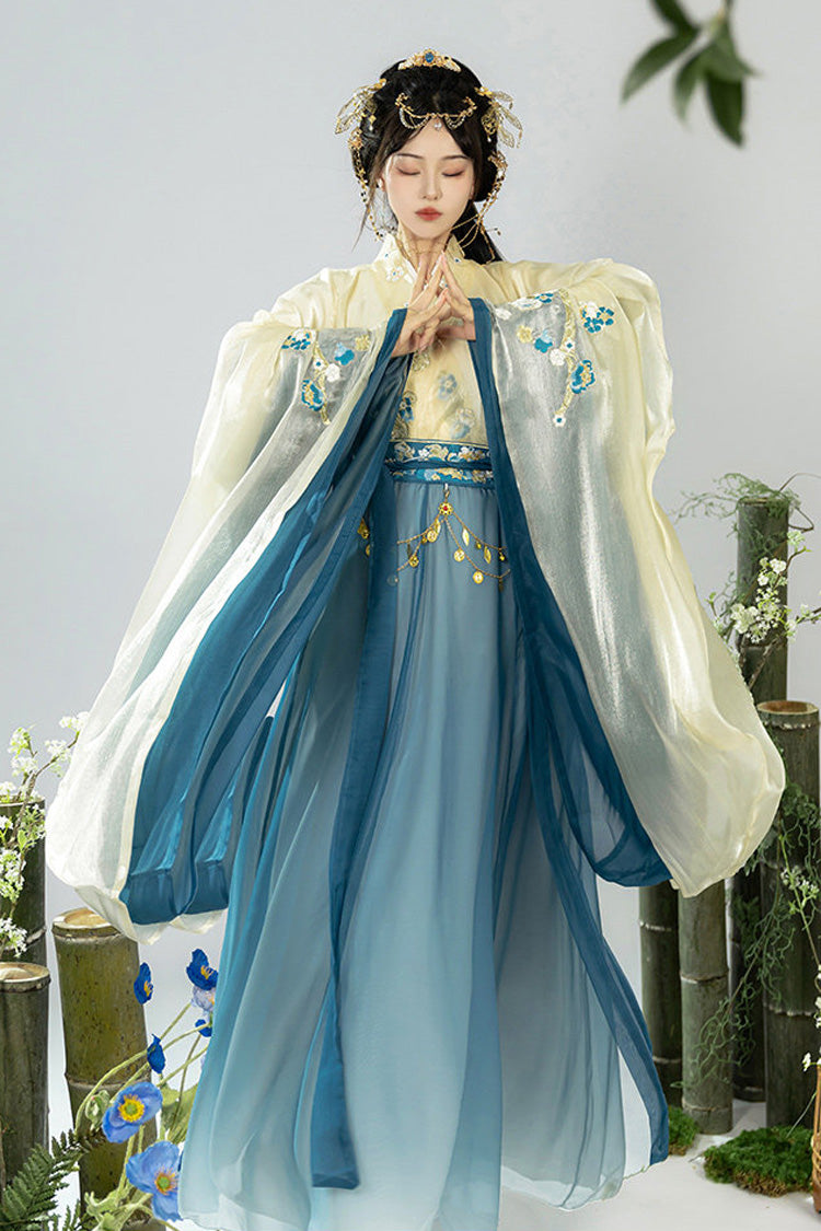 [Bamboo Grove] V Collar Long Sleeves High Waisted Printed Embroidered Women's Casual Classic Elegant Hanfu Set