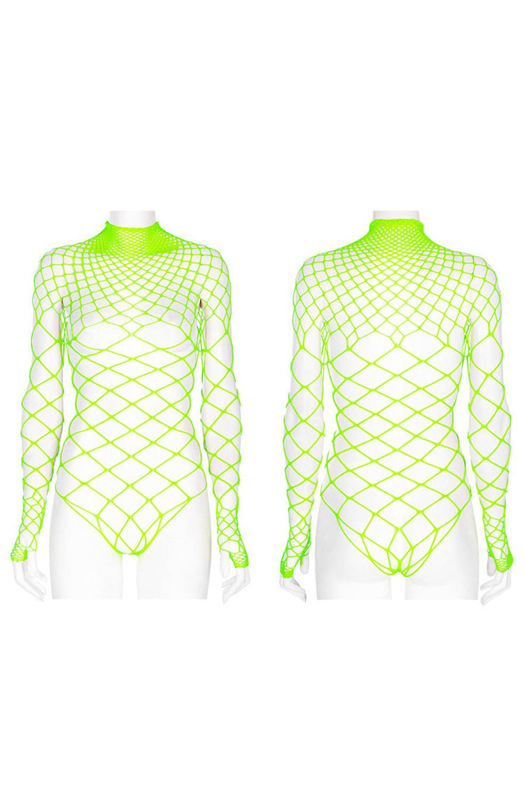 One Piece Long Sleeve Super Stretch Soft Rhombus Mesh Minimalist Women's Punk T-Shirt 2 Colors