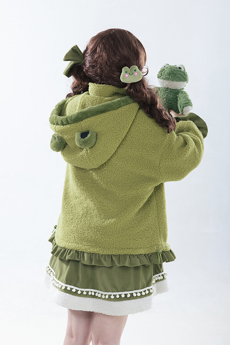 Green [Frog] Long Sleeves Bowknot Hooded Sweet Lolita Coat