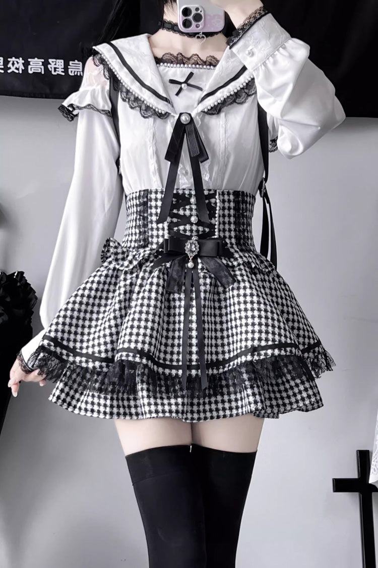 Sailor Collar Ruffle Bowknot Lace Jirai Kei Japanese Blouse 2 Colors