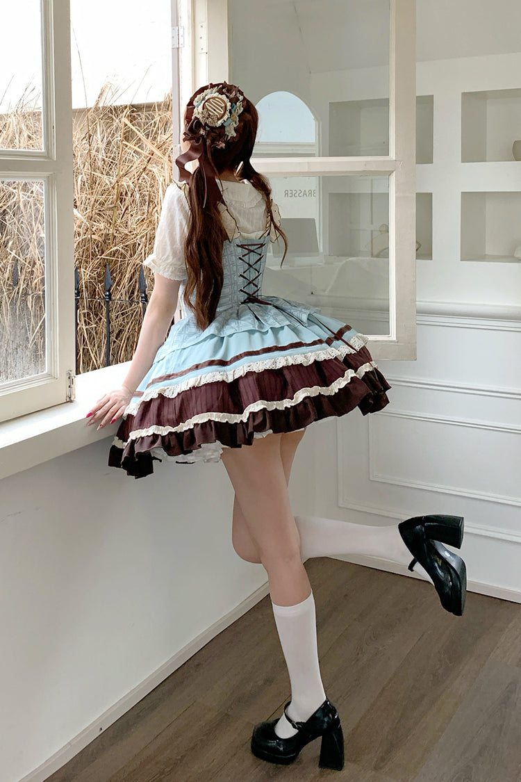Green/Brown [Mint Chocolate] Sleeveless Triple-Layered Ruffle Bowknot Sweet Lolita Jsk Dress