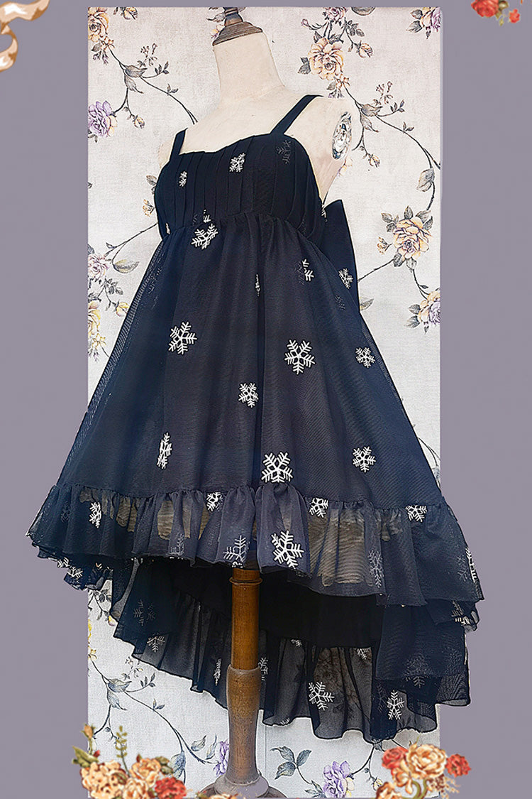 [Feather Snowflake Embroidery] Print Sleeveless Ruffle Bowknot Sweet Lolita Jsk Dress 3 Colors