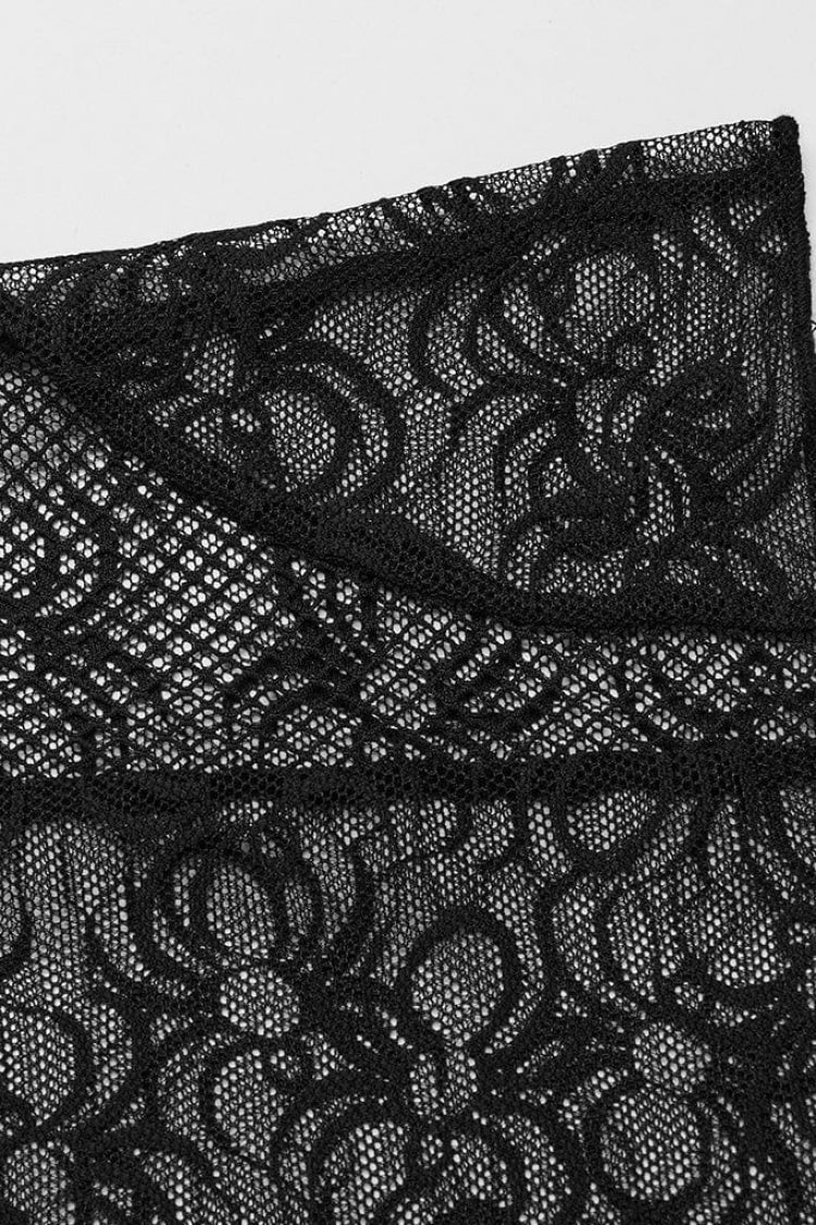 Schwarze langärmlige, hohle Nähte, unregelmäßige Steampunk-Bluse für Damen