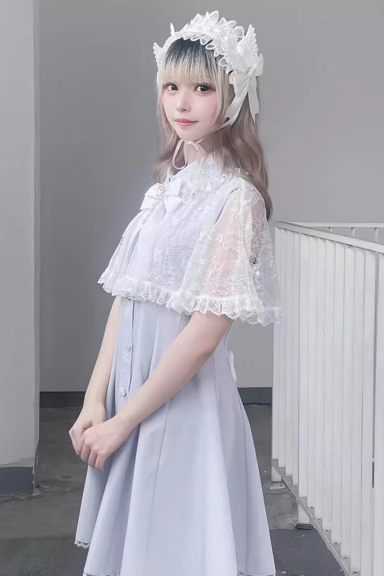 Lace Shawl Sleeveless Bowknot Chiffon Slim Jirai Kei Dress 2 Colors