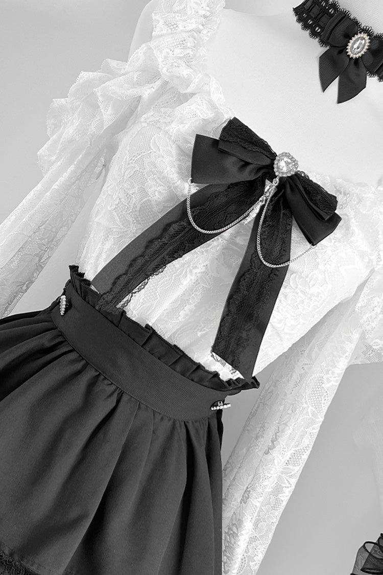 Black Triple-Layered Ruffle Lace Japanese Jirai Kei Skirt