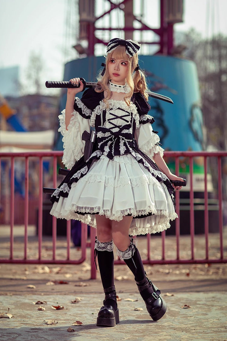 White/Black Short Sleeves Cardigan Bowknot Doll Sweet Lolita Dress