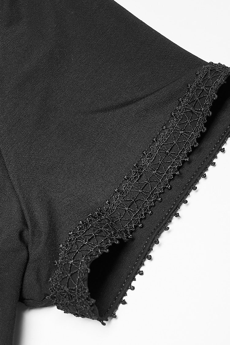 Black Short Sleeves 3D Eyes Screen Print Lace Women's Punk Dress