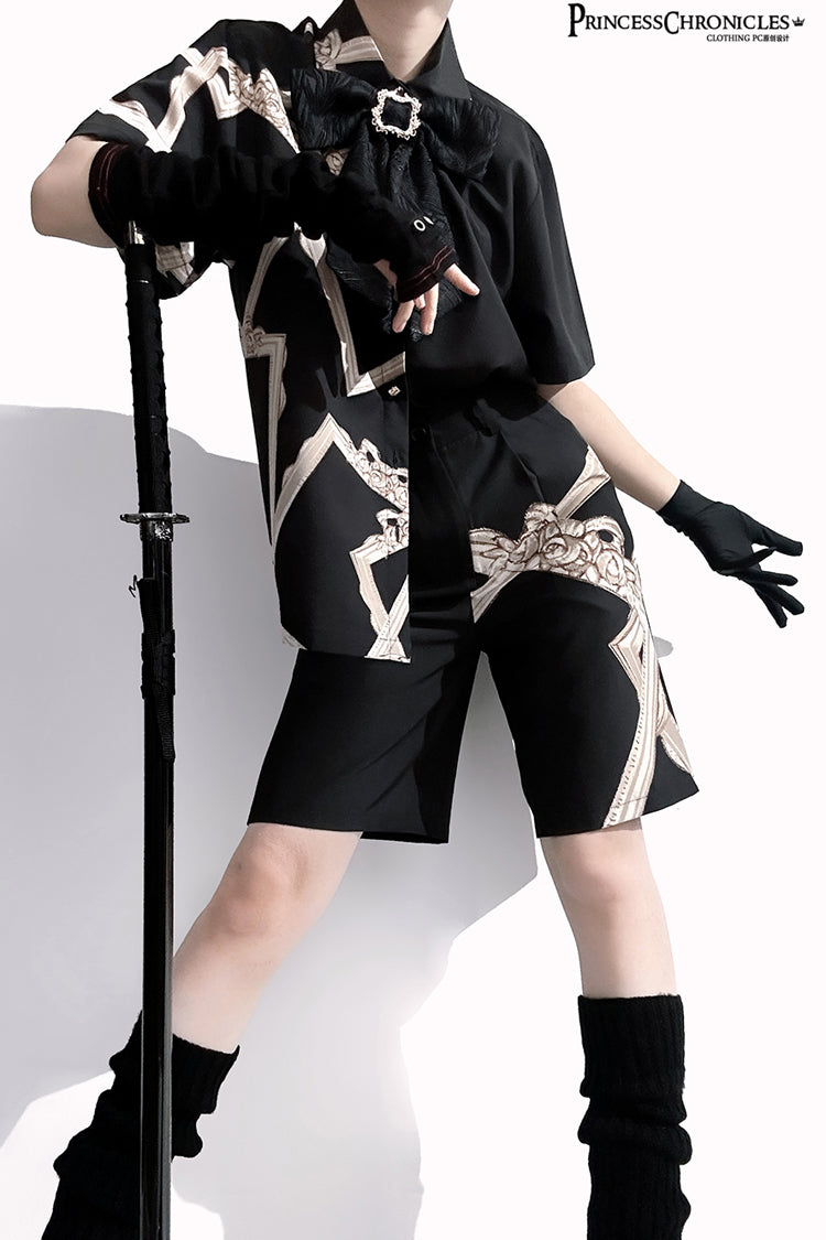 Black [Dream Void Mirror] Print Ouji Fashion Prince Handsome Lolita Shorts