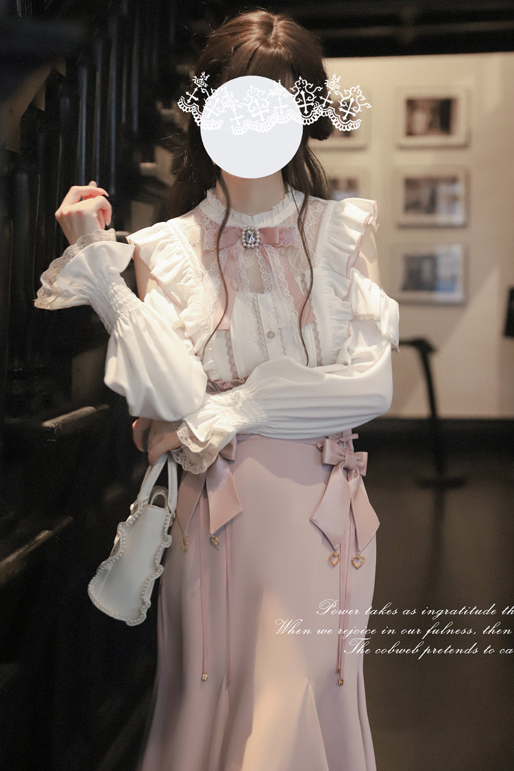 Pink Ruffle Bowknot Slim Sweet Elegant Lolita Fishtail Skirt Dress