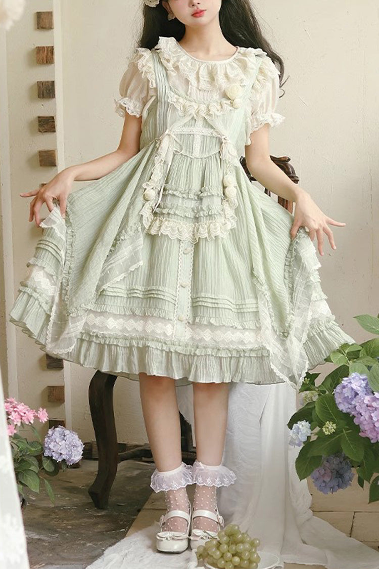 Green Doll Window Ruffle Sweet Lolita Jsk Tiered Dress