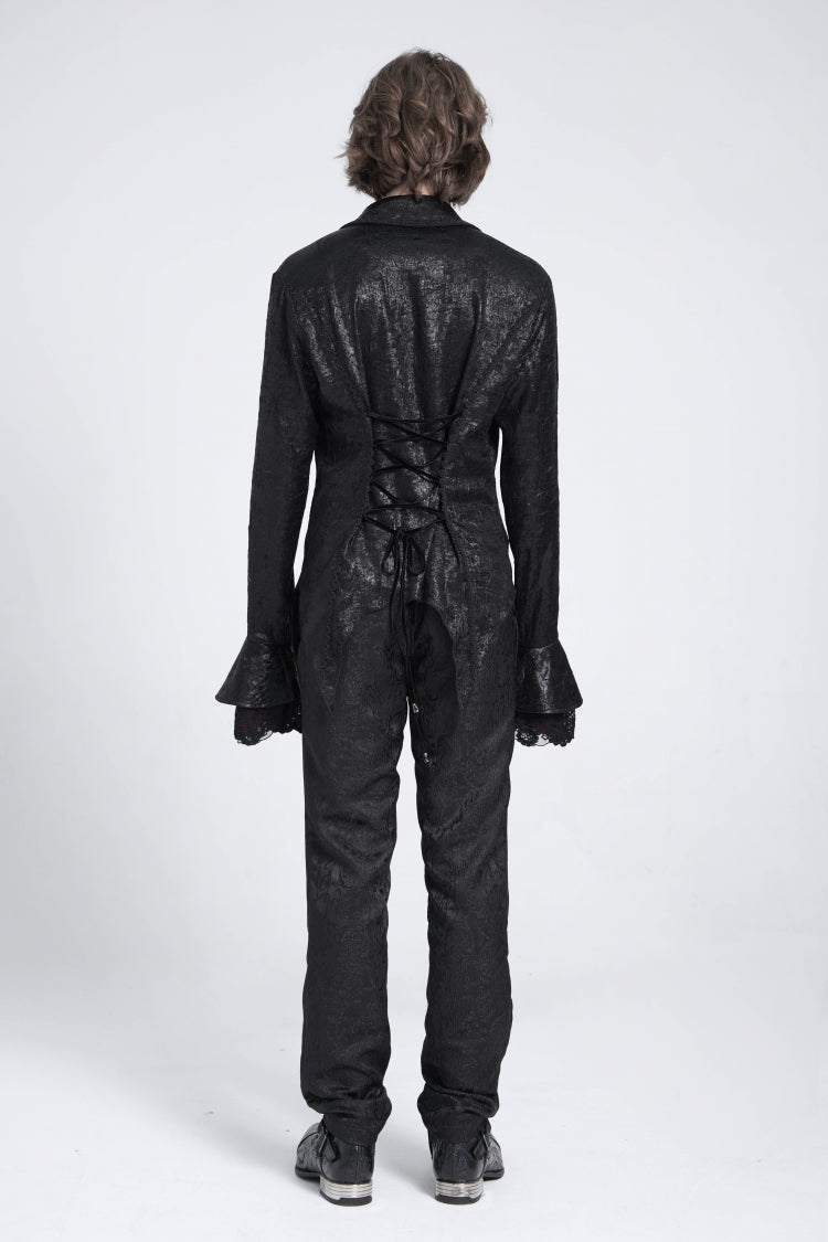 Schwarze lange Trompetenärmel Schnürung Herren Gothic Schwalbenschwanz Bluse 