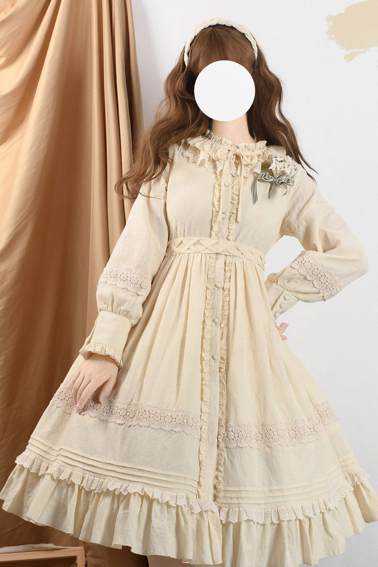 Spring Dawn Long Sleeves Jacquard Ruffle Bowknot Sweet Vintage Lolita Dress 3 Colors