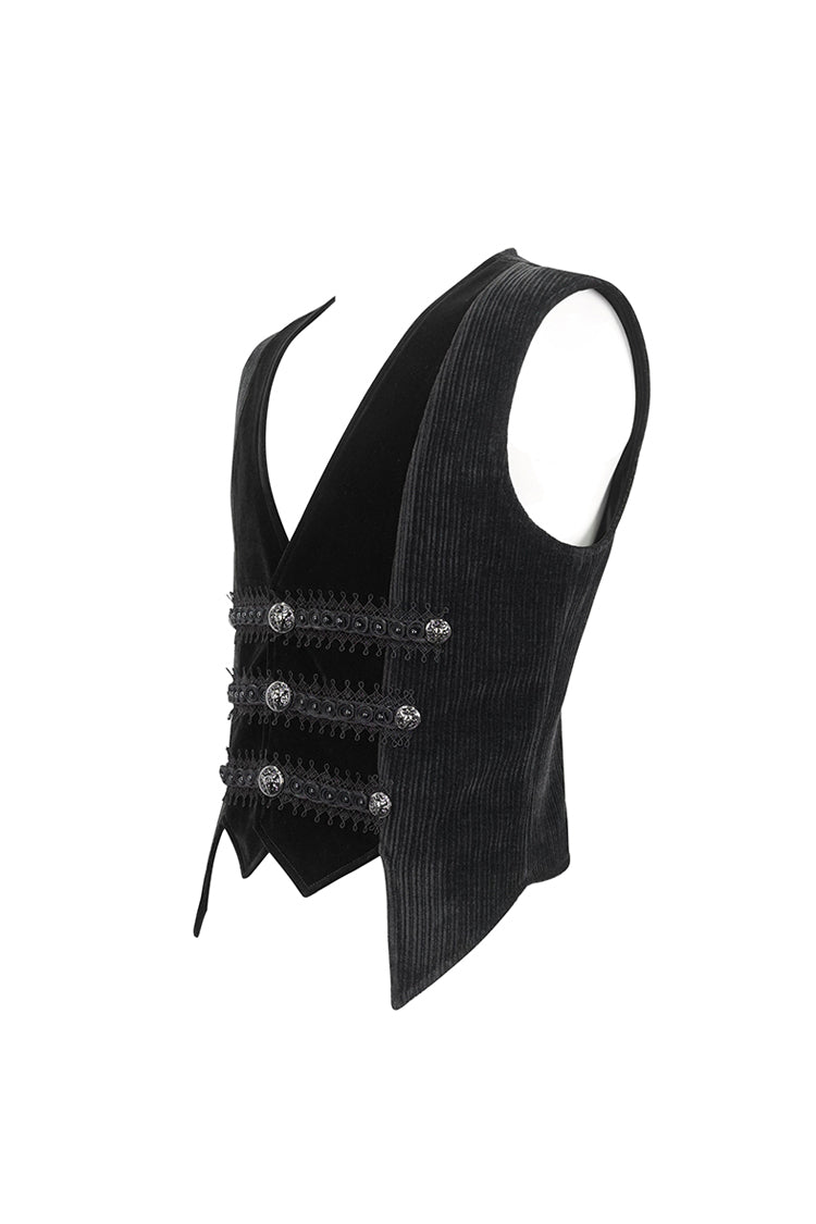 Black Velvet Irregular Splice Corduroy Men's Gothic Waistcoat