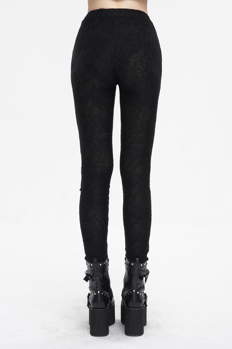 Black Strappy Mesh Splice Ruched Women's Punk Leggings