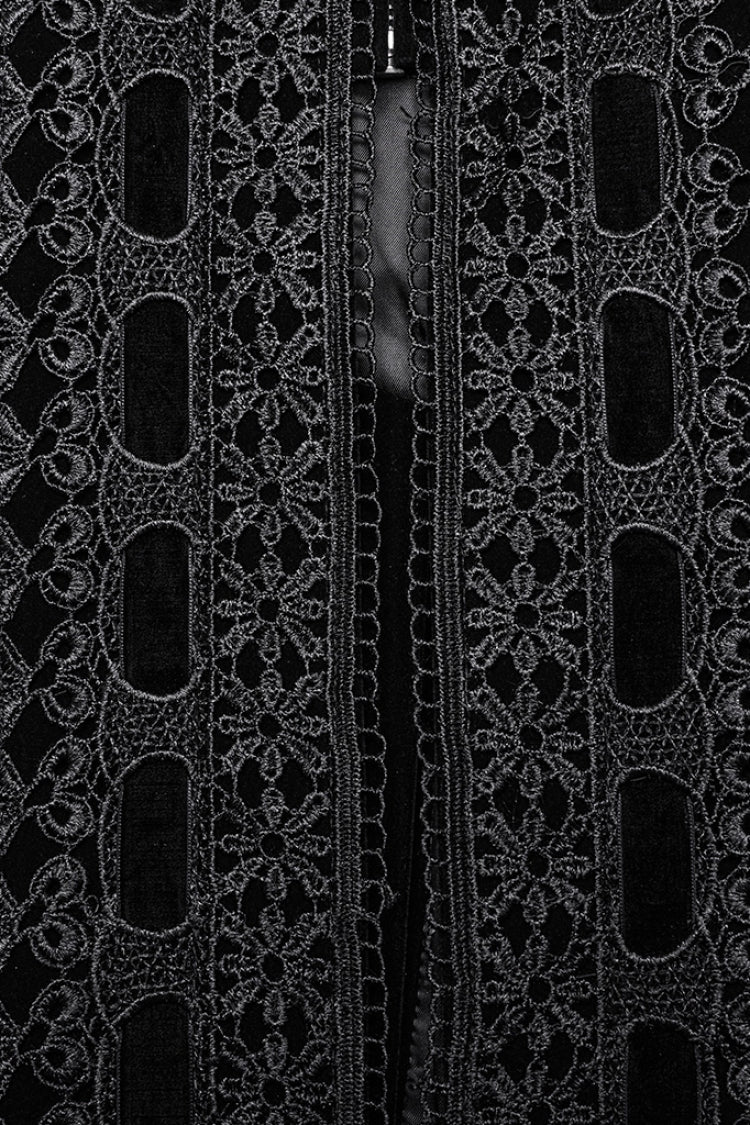 Black Long Puff Sleeves Floral Embroidery Women's Gothic Coat