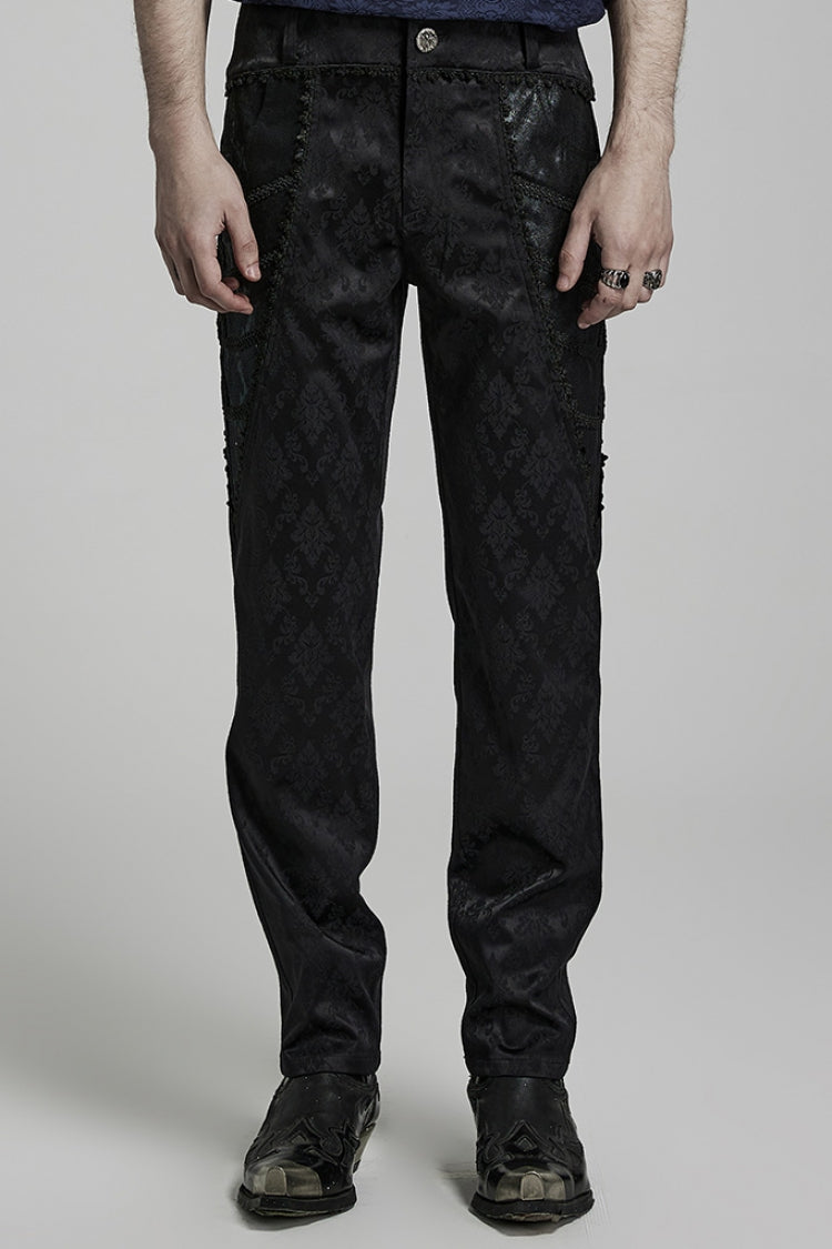 Black Jacquard 3D Print Lace Men's Gothic Pants
