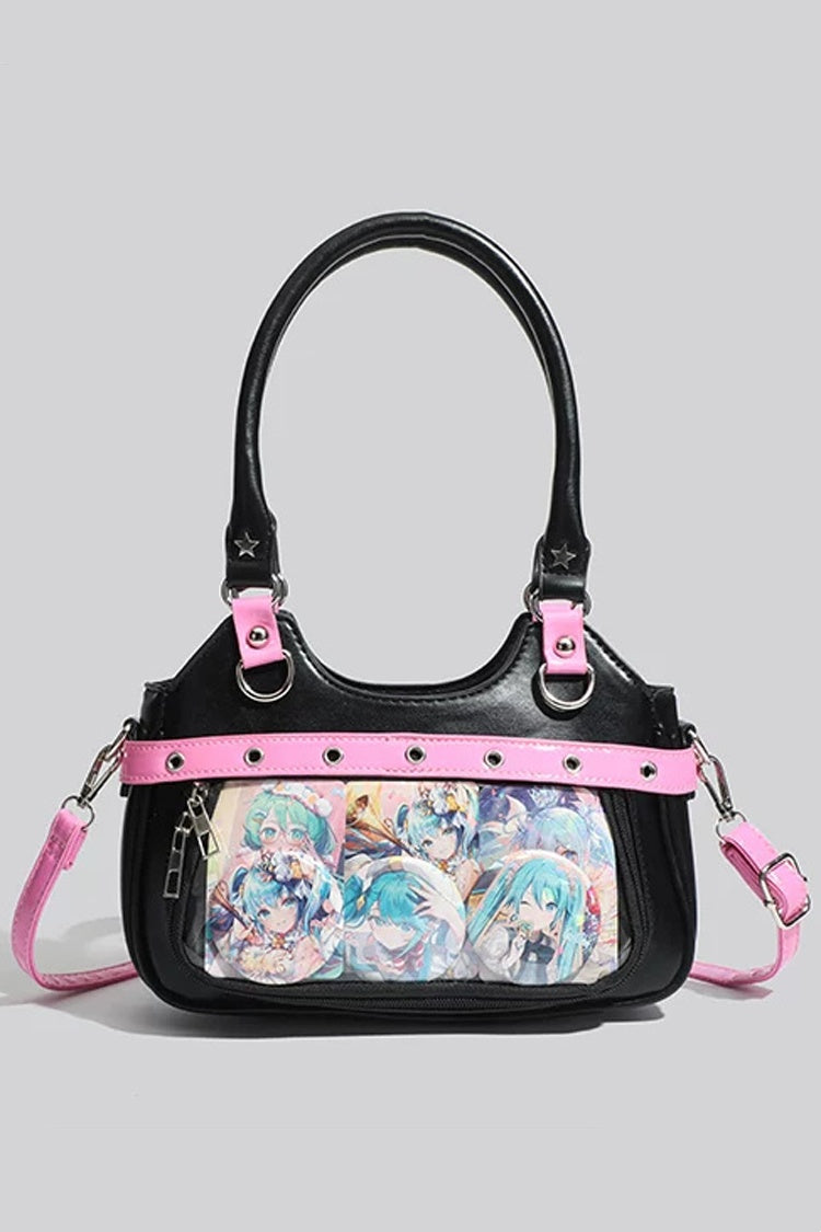 Star Studded Buckle Cross Charm Color Block Women's Punk Ita Bag Shoulder Bag