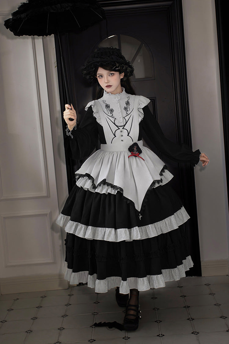 [Castle Night] Long Sleeves Ruffle Embroidery Gothic Lolita Dress 2 Colors