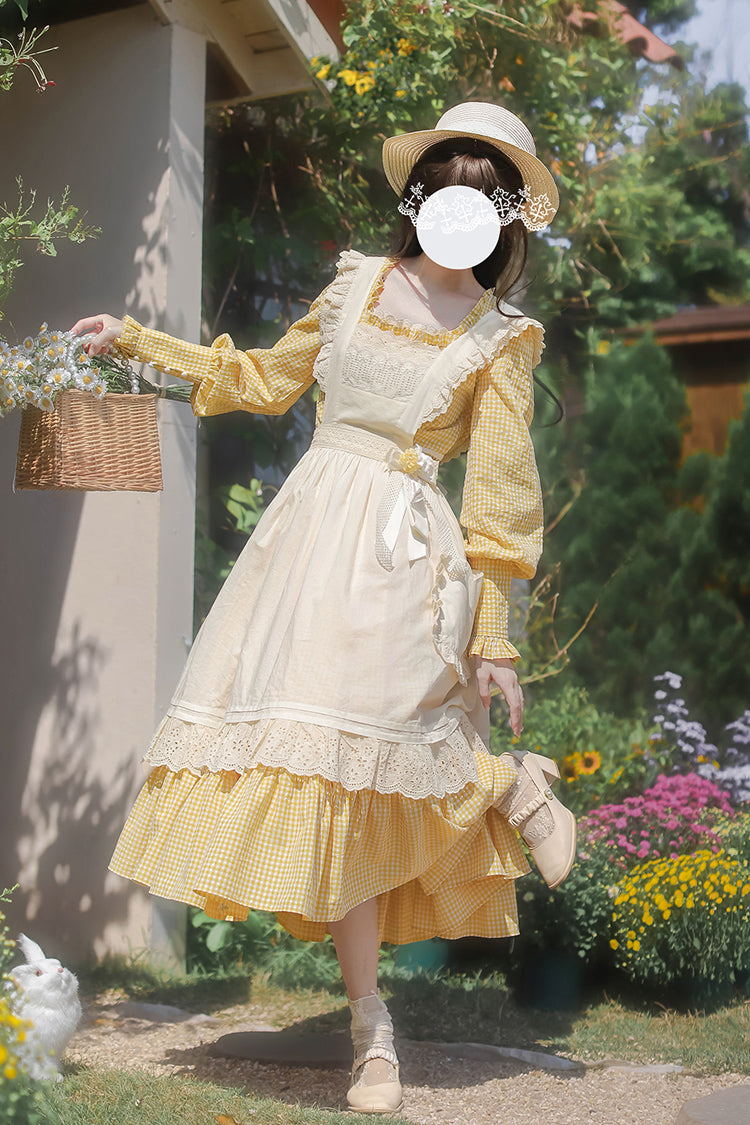 Yellow Long Sleeves Print Ruffle Lace-Up Sweet Elegant Lolita Dress