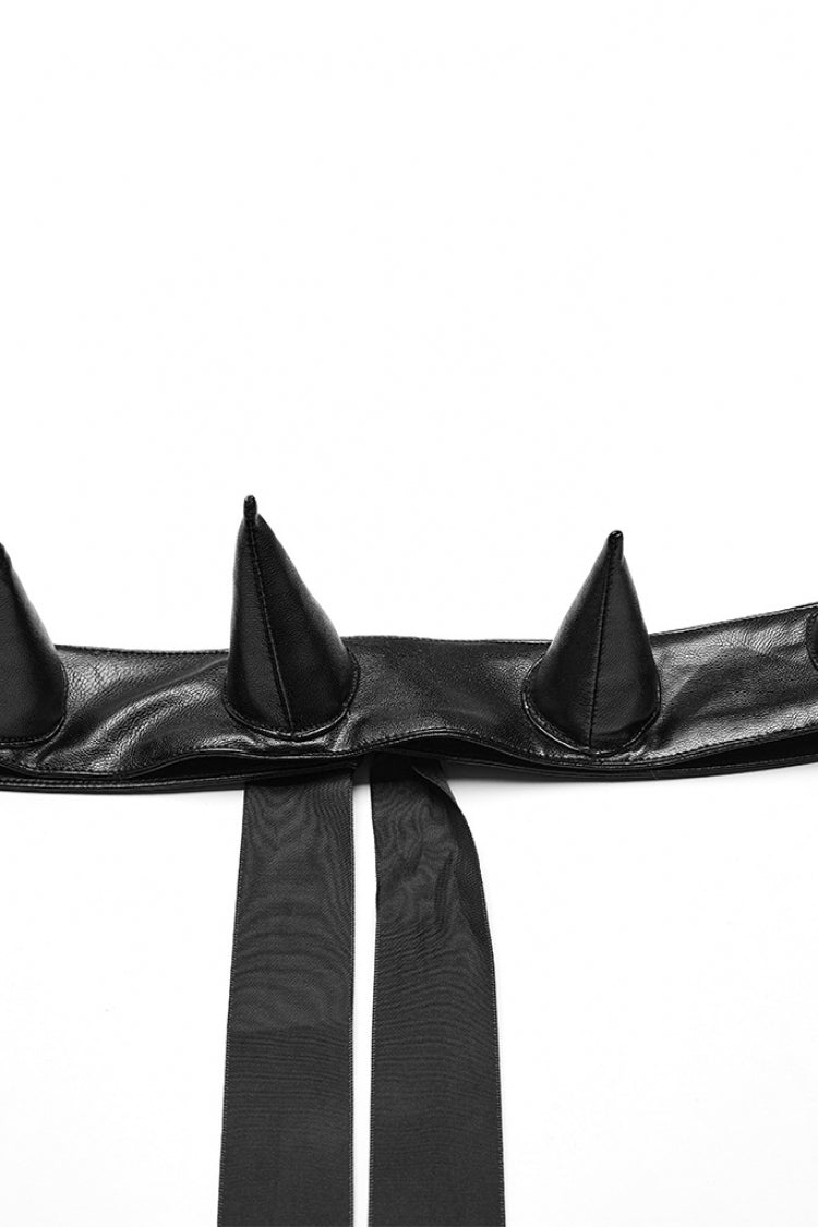 Black Lace-Up Faux Leather Devil Sharp Corner Women's Steampunk Short Skirt