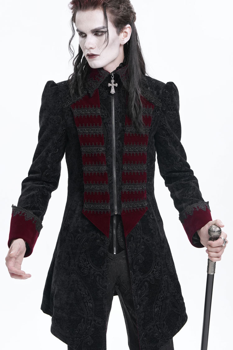 Schwarz/Rot Reverskragen Lange Ärmel Gehäkelte Gothic Herrenjacke