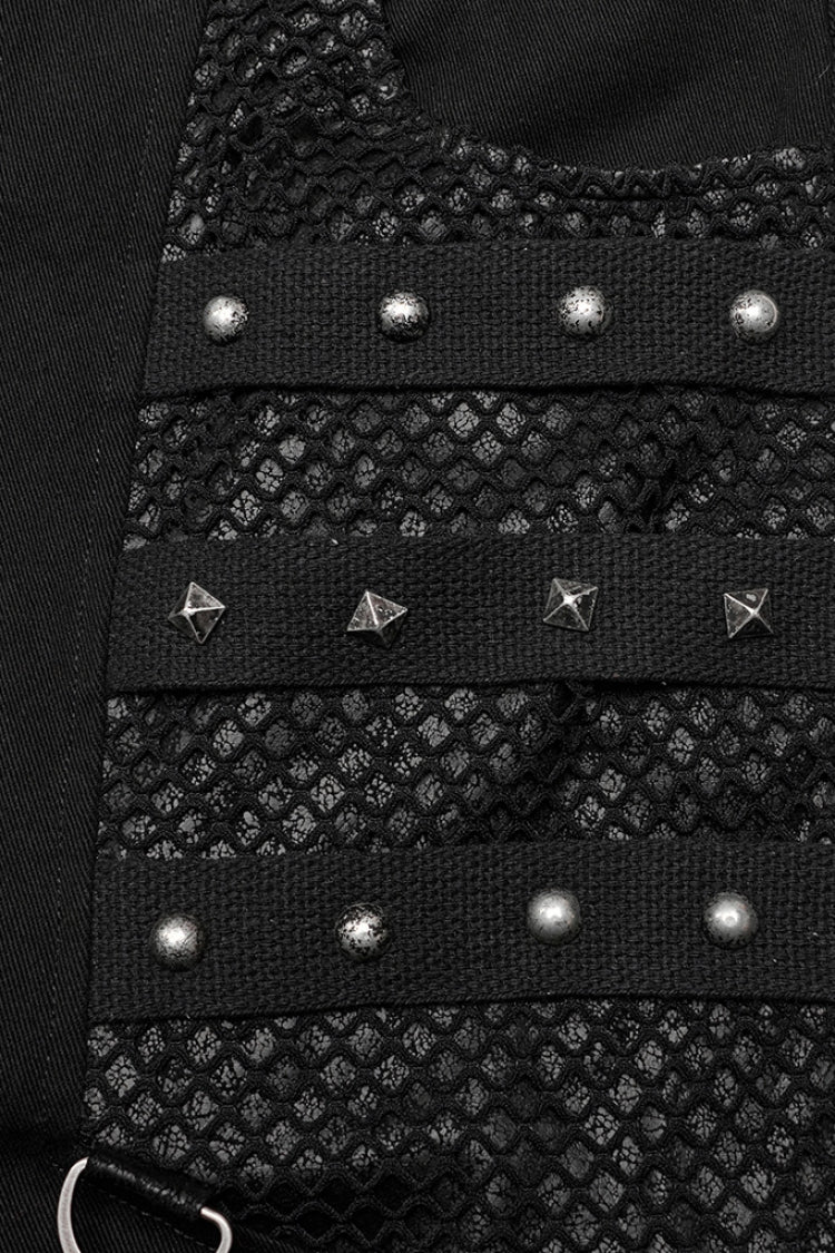 Cracked Leather Stitching Metal Rivet Decoration Mesh Men's Steampunk Pants 2 Colors