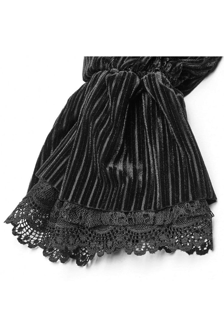 Gestreifte Samt-Metall-Retro-Knopf-Spitze-Manschette hinten Taille Schnürung Damen Gothic Bluse