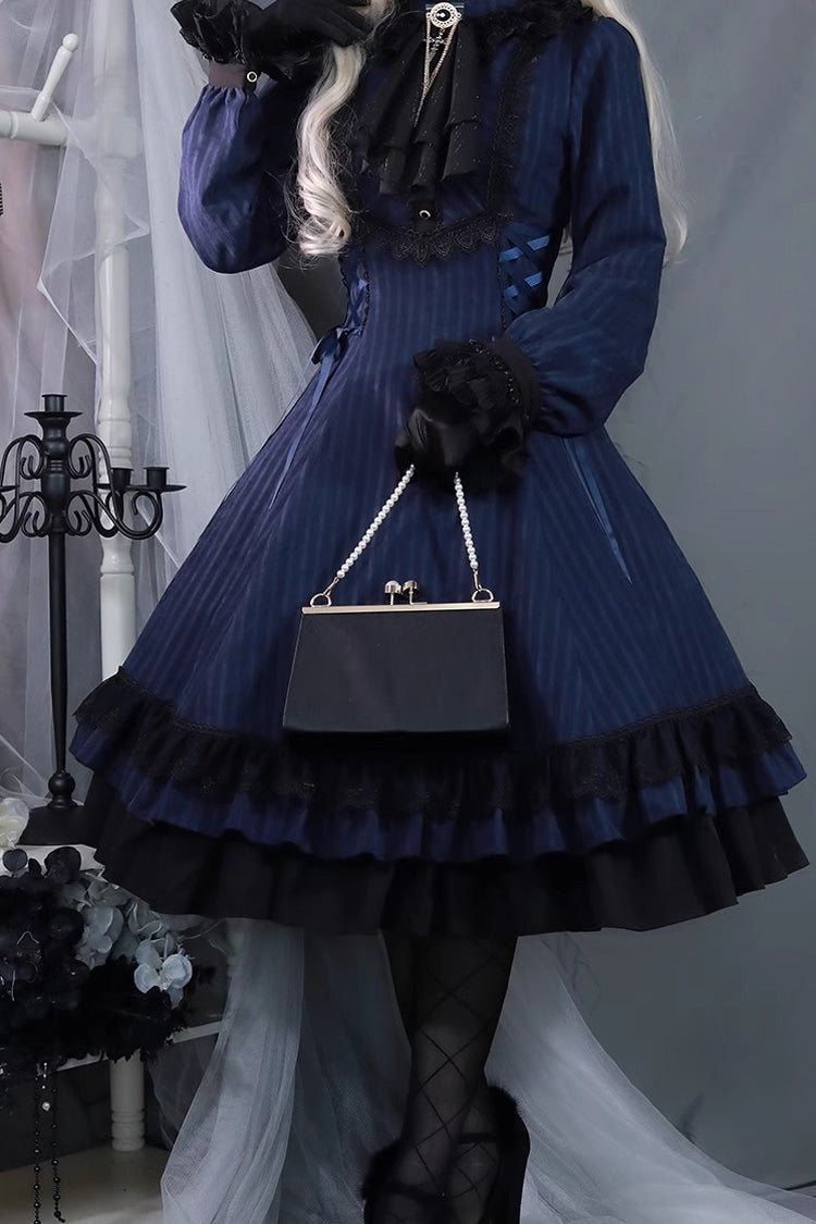 Point Manor Solid Color Stand Collar Long Sleeves Multi-layer Ruffle Gothic Lolita Dress 5 Colors