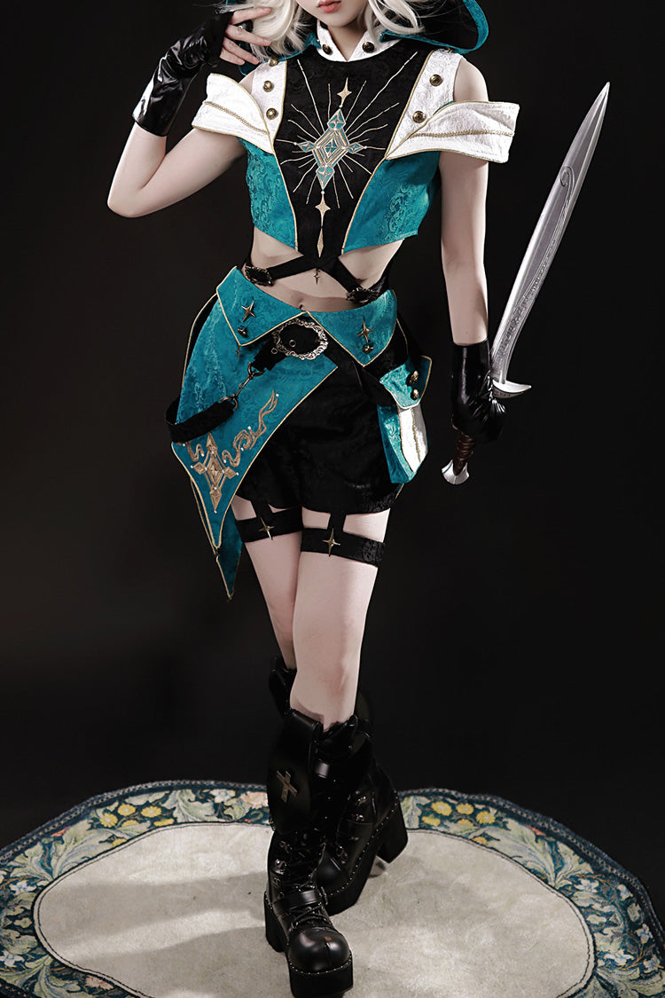 Blue/Green [Traveler’s Outfit] Print Embroidery Hooded Ouji Fashion Sweet Handsome Lolita Set
