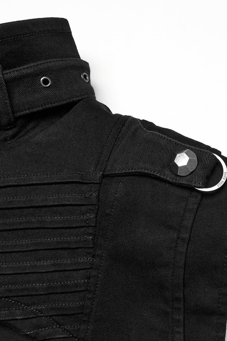 Black Stand Collar Sleeveless Rivet Zipper Men's Punk Cape