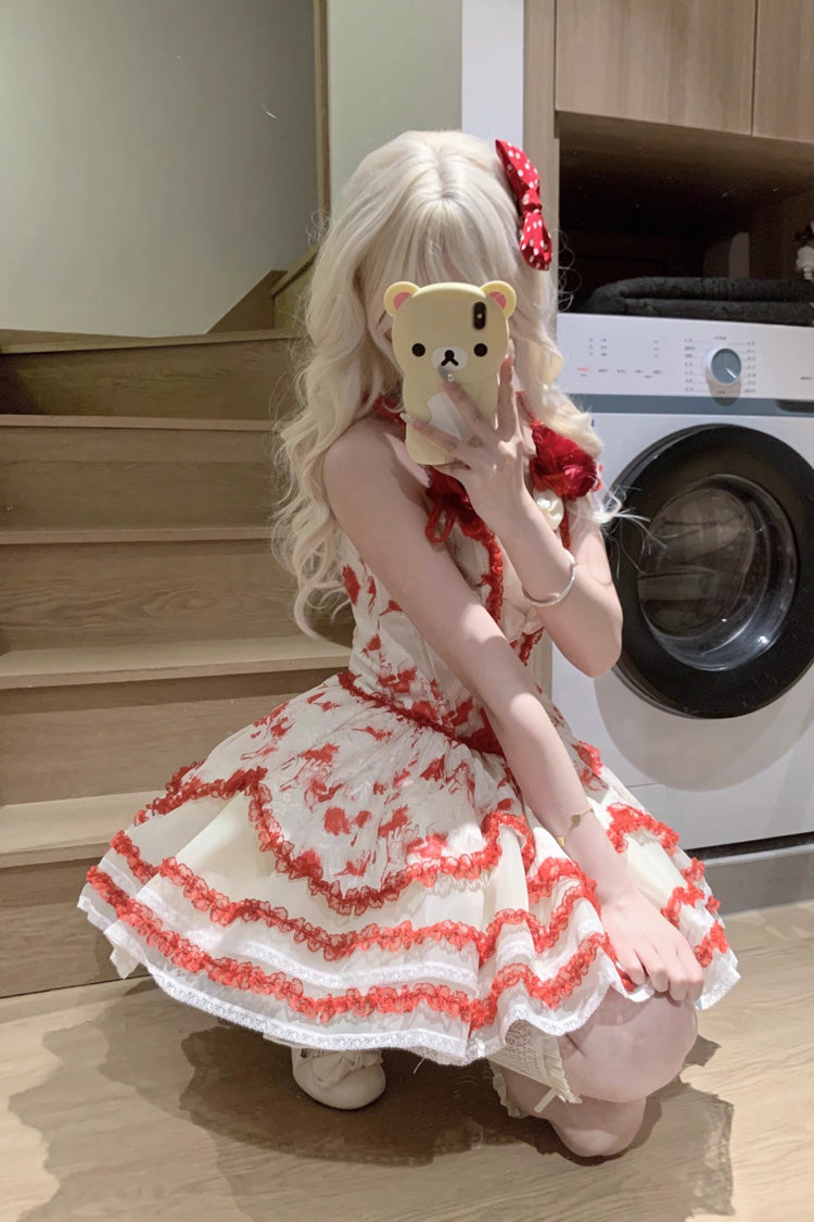 ジャスミン レイン プリント ステッチ レース スイート ロリータ Jsk ドレス 6 色