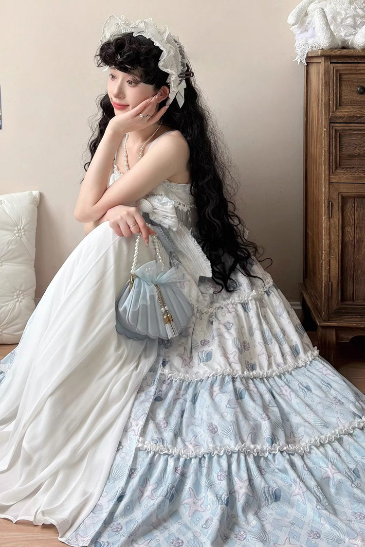 Light Blue Shell Print Cardigan Bowknot Elegant Princess Lolita Jsk Dress
