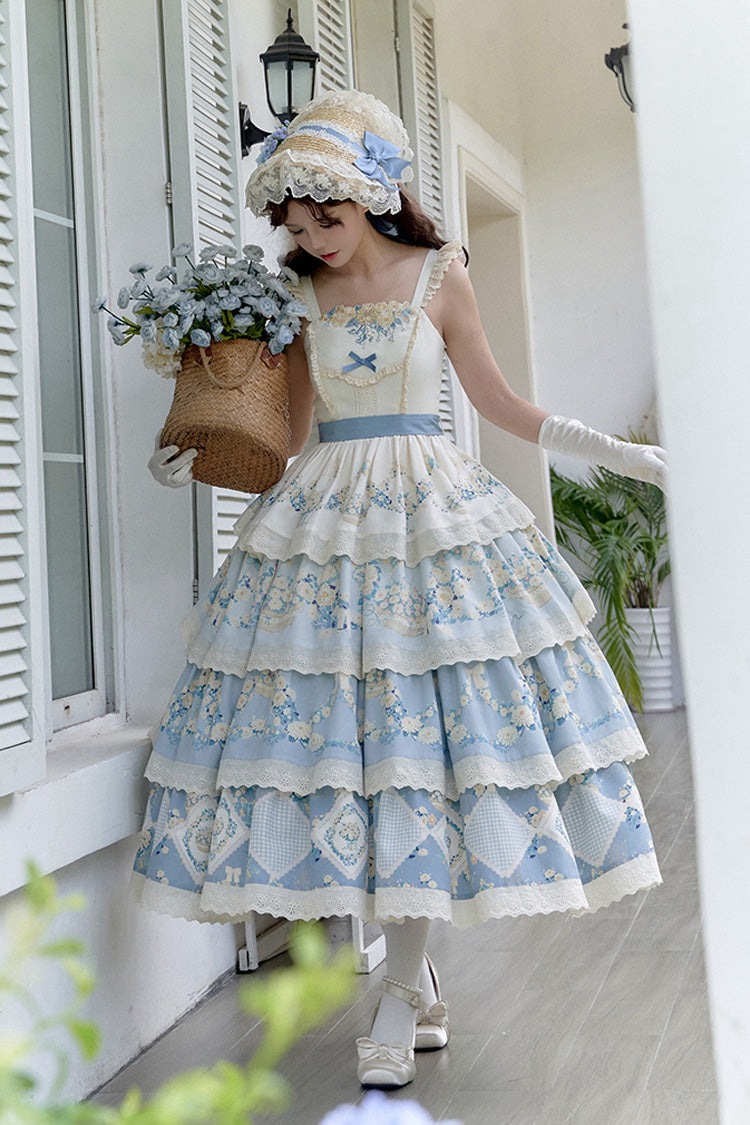 Letters and Poetry Multi-Layered Pastoral Style Print Embroidery Sweet Princess Lolita Jsk Dress 2 Colors