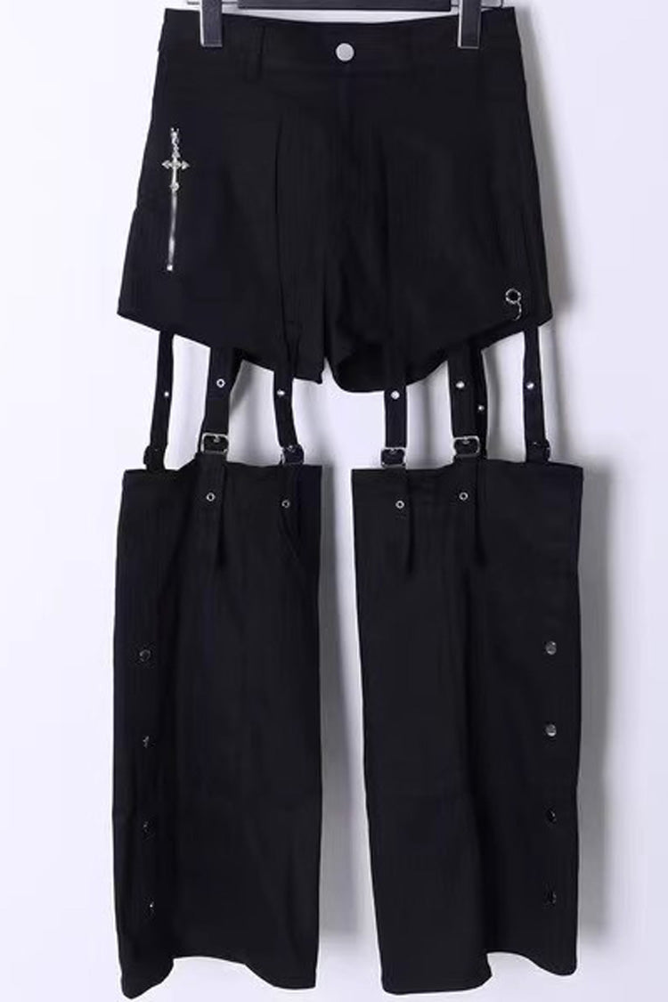 Black Gothic Jirai Kei Japanese Detachable Leg Shorts Set