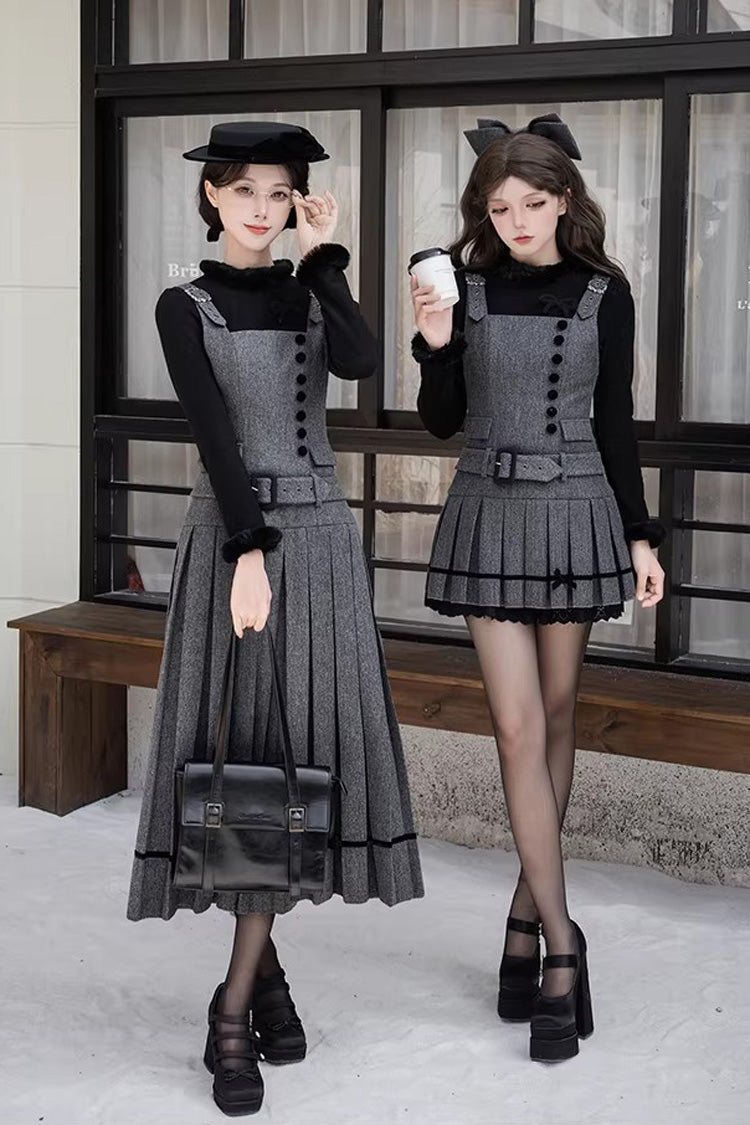 Grau [Briefe & Gedichte · Grace] Tägliches, elegantes, klassisches Lolita-JSK-Kleid mit Rüschen, 2 Versionen