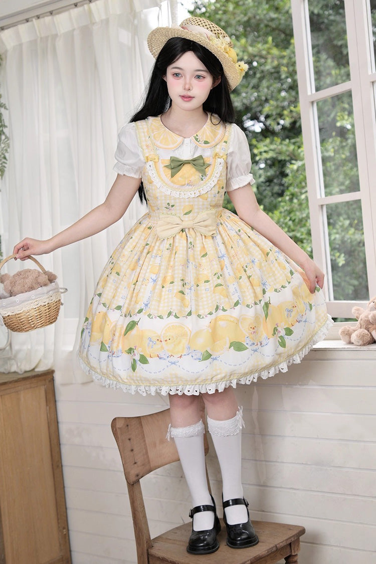 Yellow [Lemon Chicken] Print Ruffle Bowknot Lace Sweet Lolita Jsk Dress