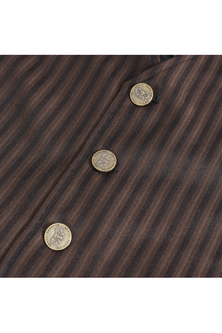 Brown Striped V Collar Stitching Slim Men's Gothic Vest