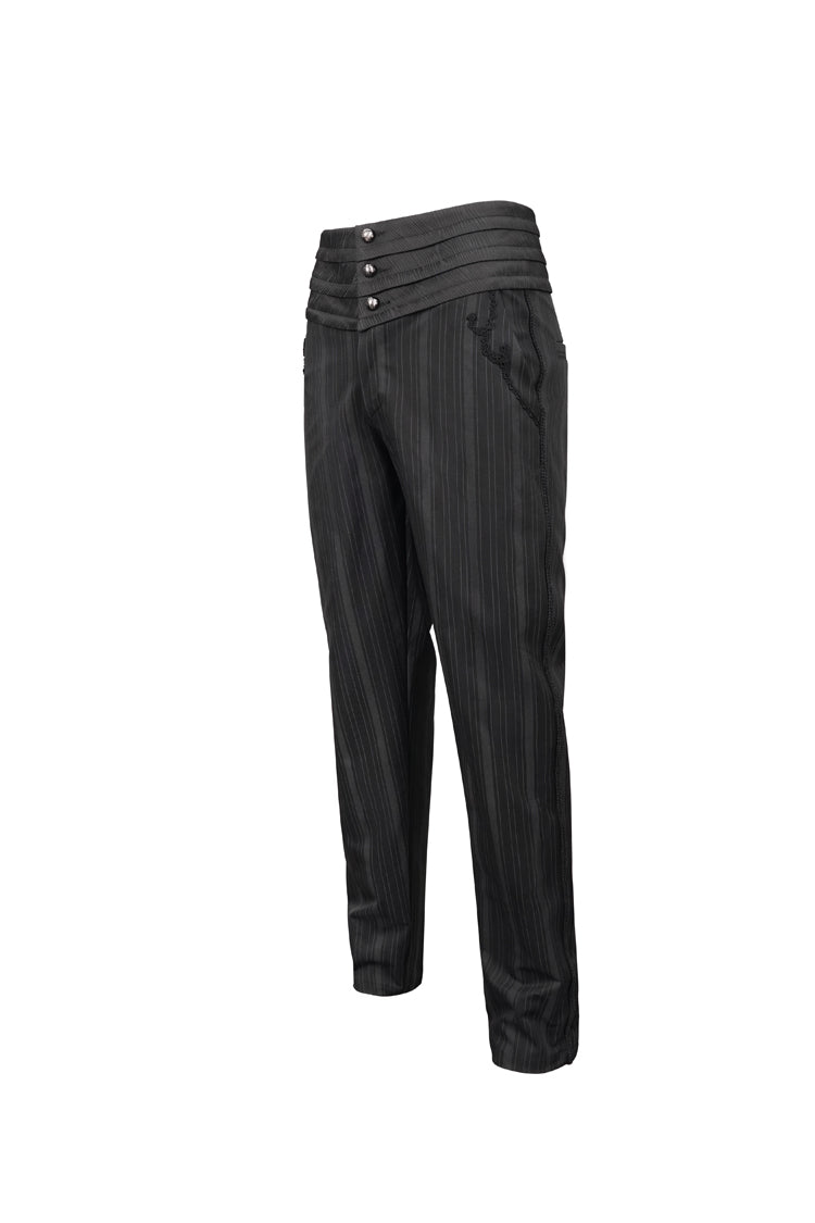 Black Retro Mid High Waist Micro Elastic Striped Woven Stitching Three Dimensional Jacquard Men's Gothic Trousers
