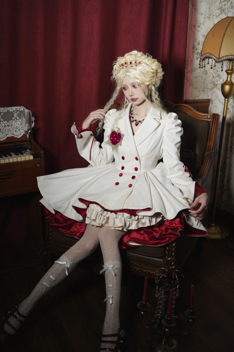 Weißer zweireihiger unregelmäßiger Gothic-Lolita-Mantel mit kurzer Vorderseite und langer Rückseite
