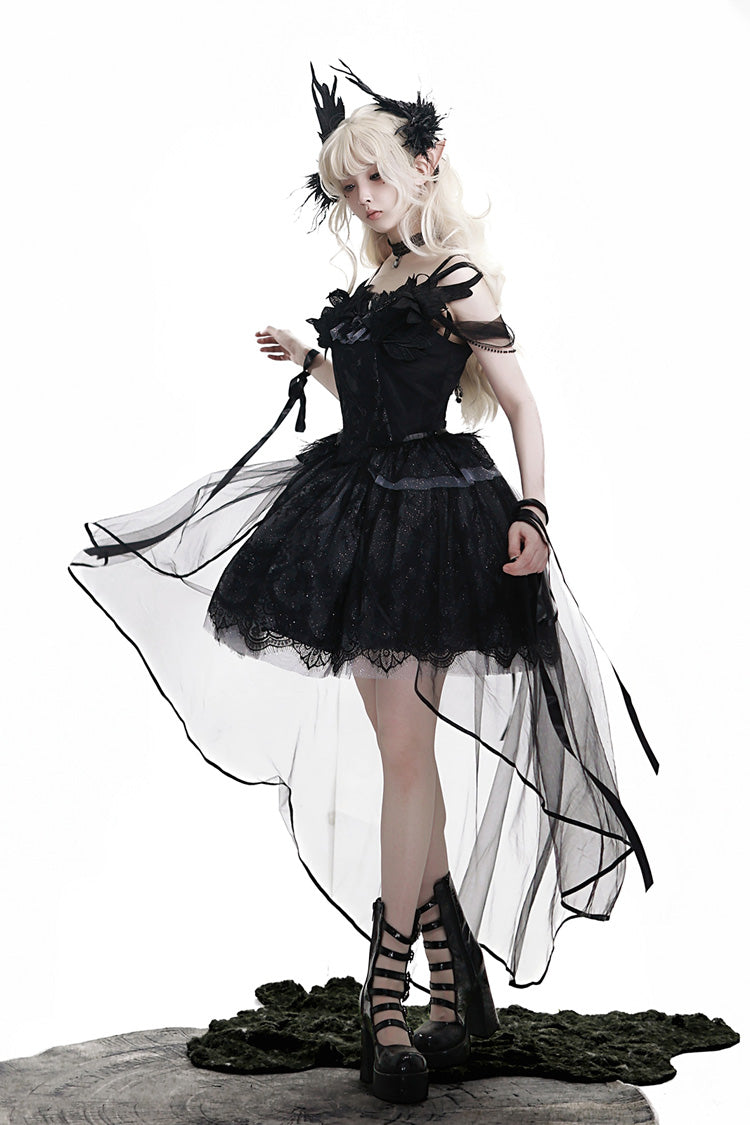 Black [Black Swan's Prayer] Sleeveless Ruffle Bowknot Gothic Ballet Lolita Jsk Dress