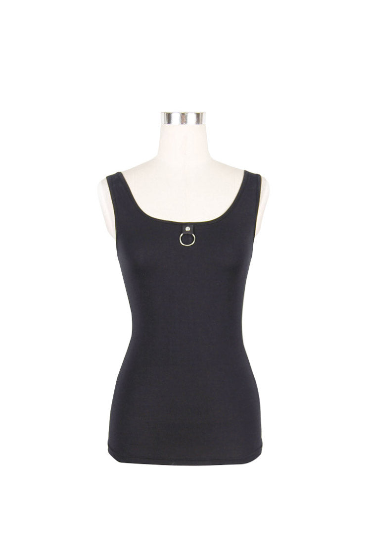 Schwarze Punk-Weste für Damen mit herzförmiger, hohler Strickkette und Schnürung auf der Rückseite