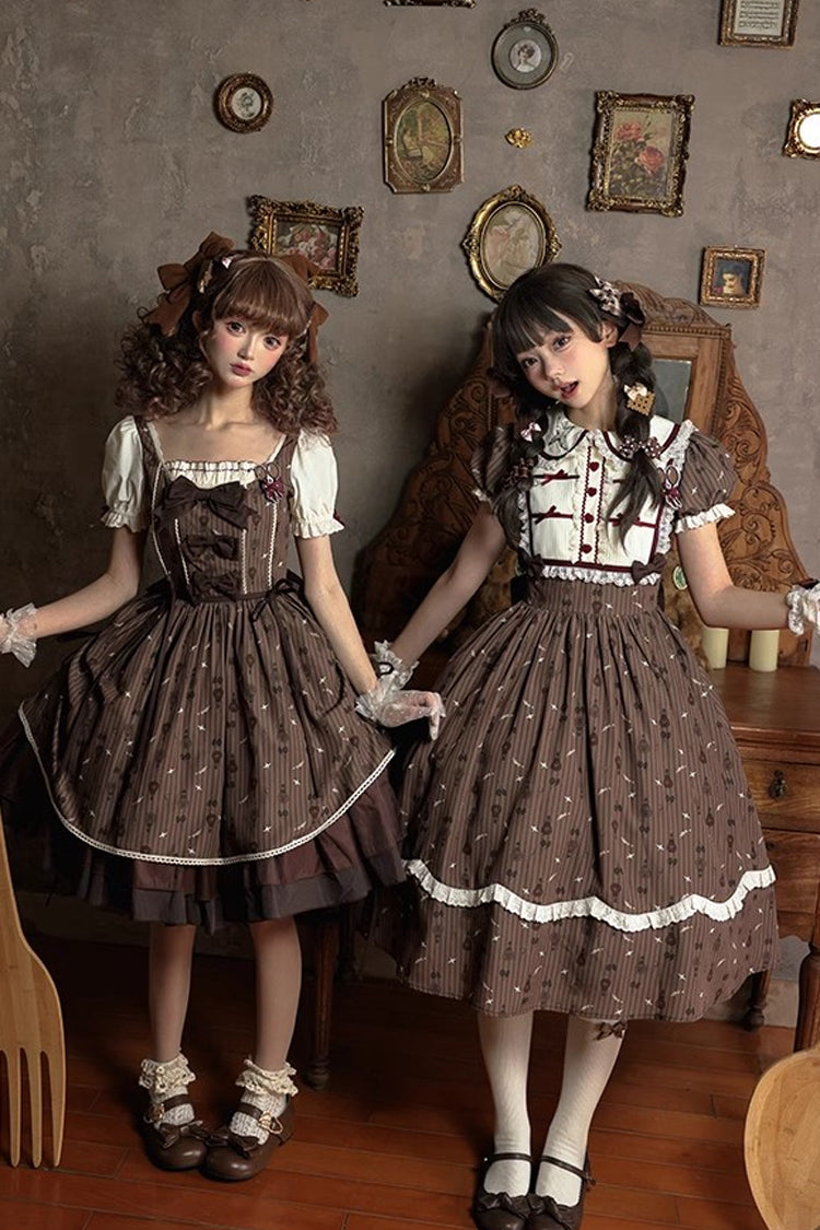 Brown Moro Coco [Hot Air Balloon] Print Ruffle Bowknot Sweet Elegant Princess Lolita Dress