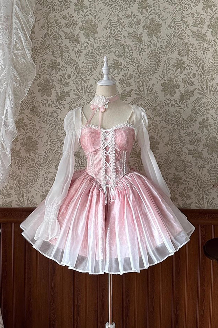 Pink Sleeveless Ruffle Bowknot Sweet Princess Fish Bone Bridesmaid Lolita Jsk Dress