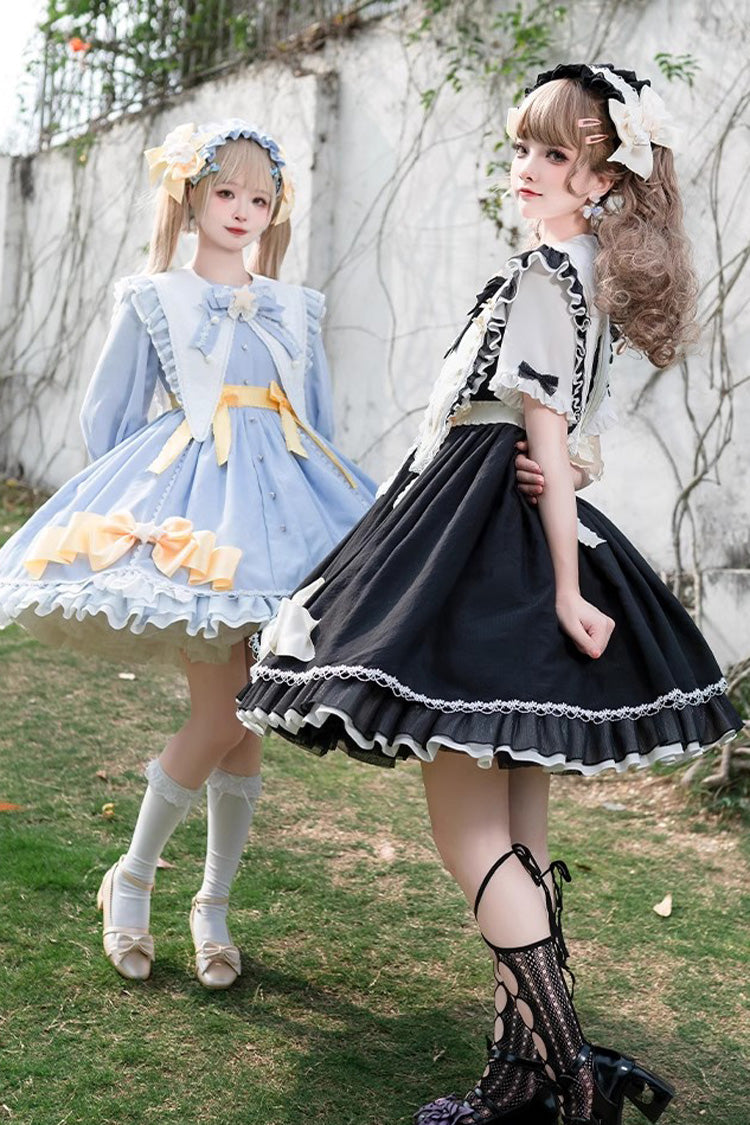 Blue Sleeping Star Long Sleeves Ruffle Bowknot Lace Stitching Sweet Lolita Dress
