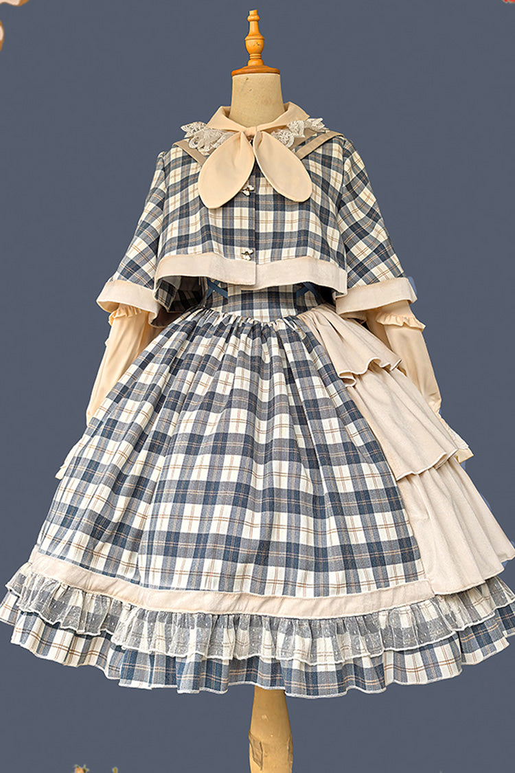 Grey/Blue [Morning Tune] Sleeveless High Waisted Print Ruffle Asymmetric Sweet Lolita Strap Dress