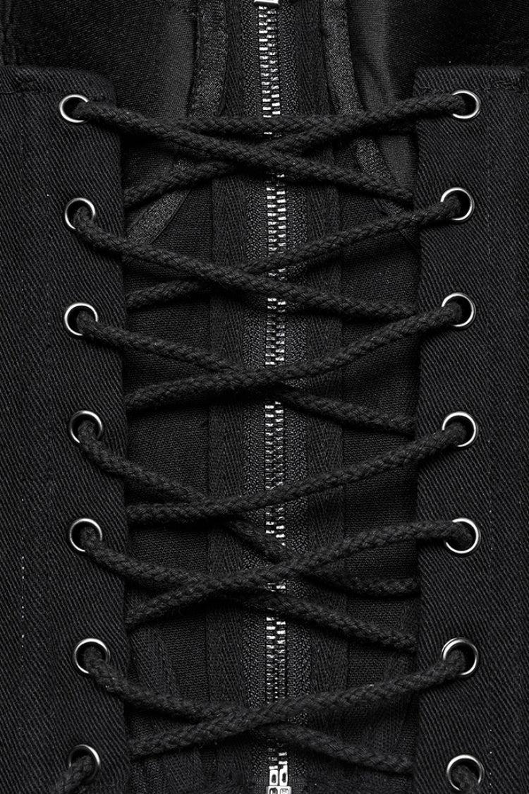 Black Sleeveless Lace-Up Rivet Buckle Women's Punk Vest
