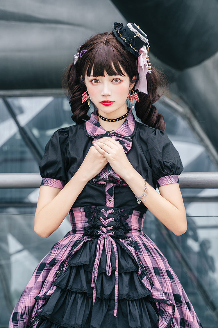 Black/Purple Short Sleeves Multi-Layered Print Ruffle Cardigan Bowknot Asymmetric Sweet Lolita Skirt Set