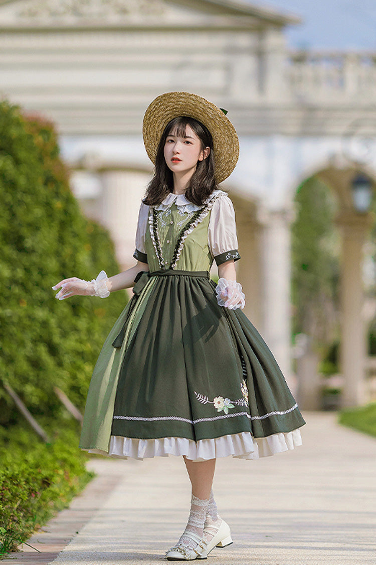 Multi-Color Doll Collar Embroidered Short Sleeves Classic Lolita Dress