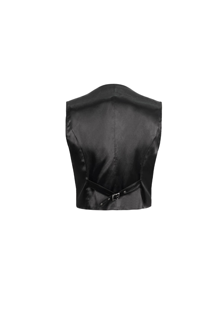 Black Metal Mushroom Button Waist Loop Jacquard Short Men's Gothic Waistcoat