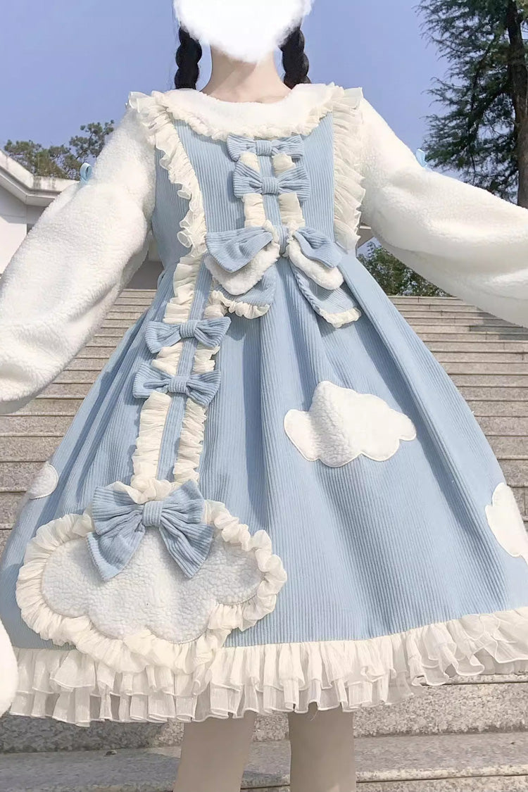 [Winter Clouds Clear Up] Long Sleeves Ruffle Bowknot Lace Sweet Lolita Dress 2 Colors